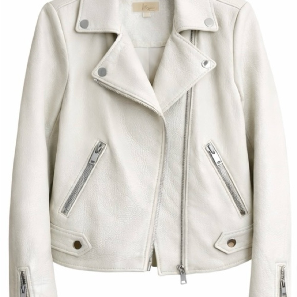NWOT 100% Leather Moto Jacket Ivory White Michael Kors